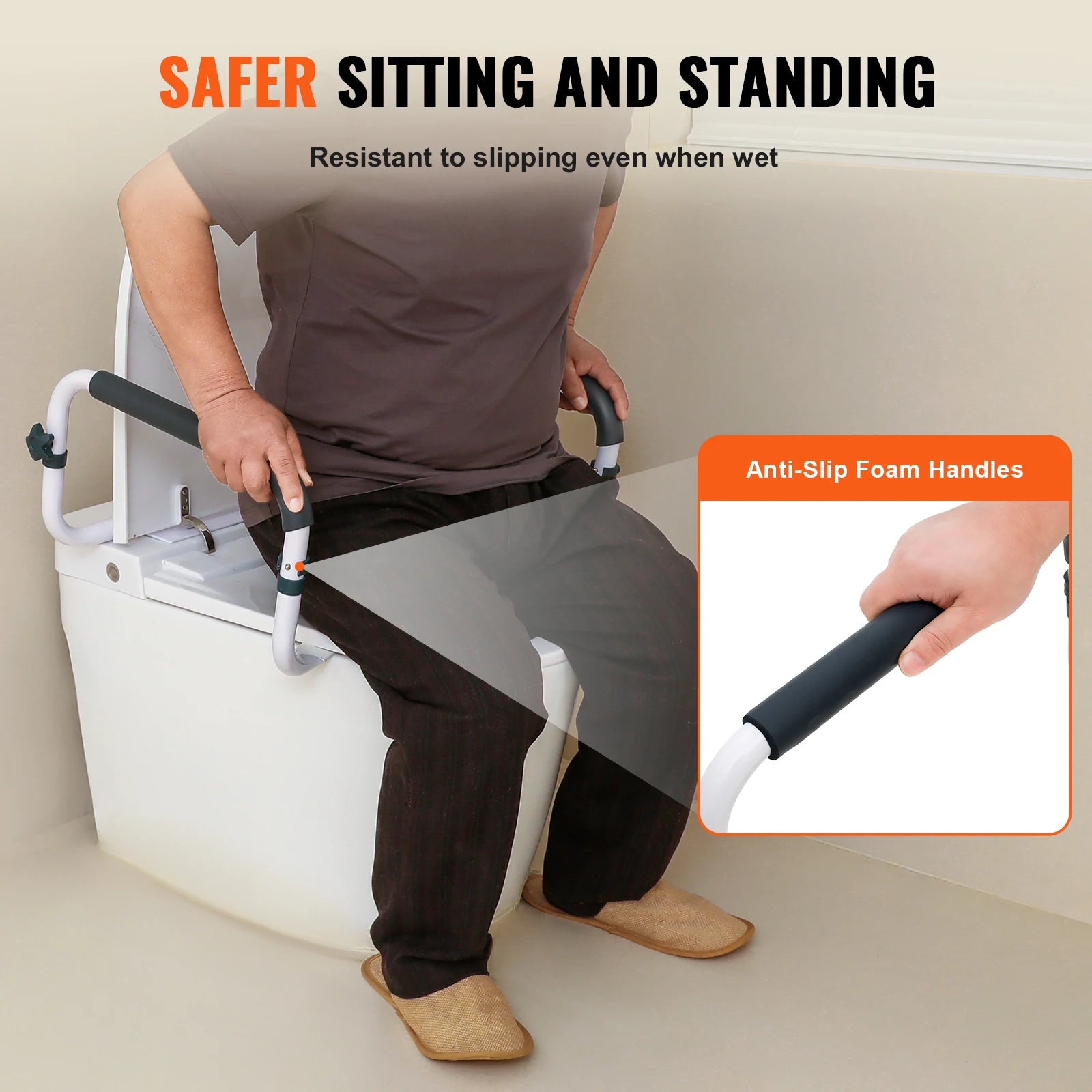 Verstellbare Toiletten-Sicherheitsstütze, 300 lb Tragkraft, Stahl-Griffstangen