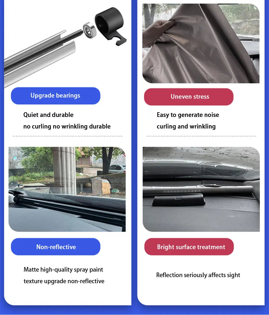 SEAMETAL Telescopic Car Sun Shade Hidden Windshield Sun Protection Cover UV-Blocking Privacy Curtains 72-140cm Adjustable Width
