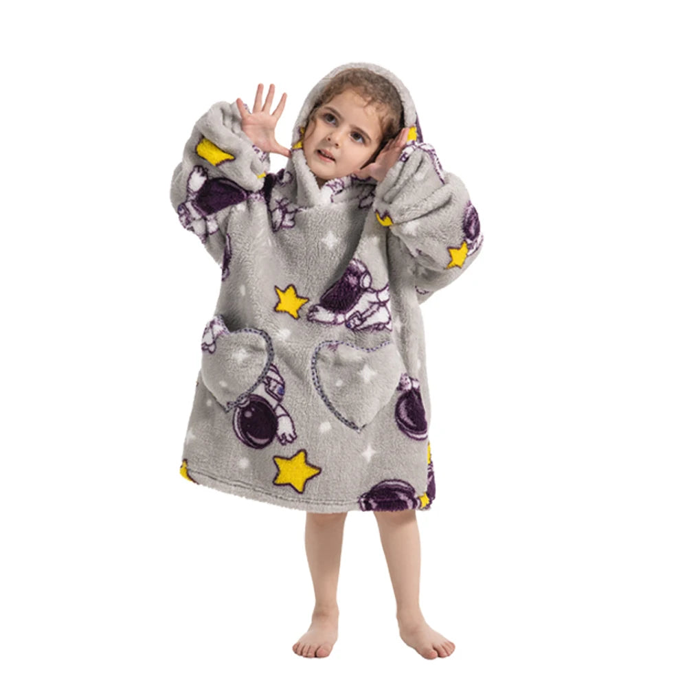 Girls Winter Clothes Flannel Thick Hoodies Super Warm Children's Sweaters Kids Hooded Loose Clothing Homewear Wearable Blankets