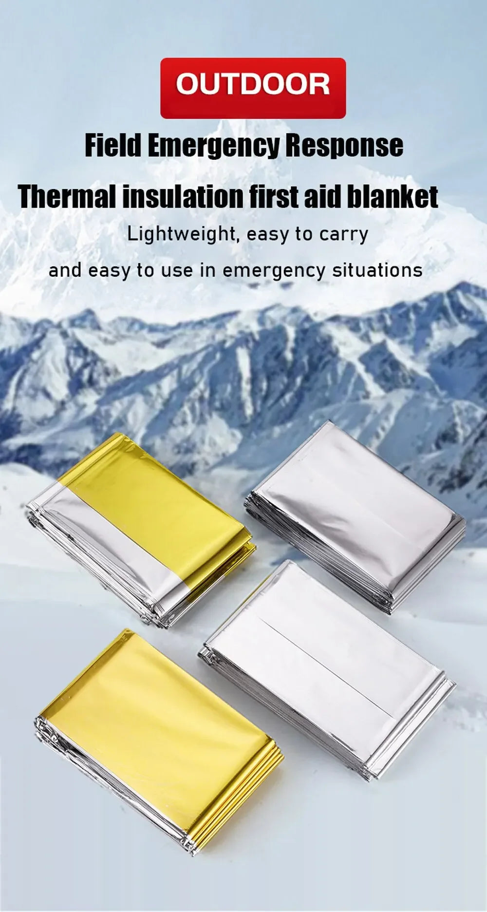 Emergency Thermal Poncho Blanket Lightweight Folding Water Resistant Windproof Sunshade Reusable First Aid Camping Mat Pad Cover