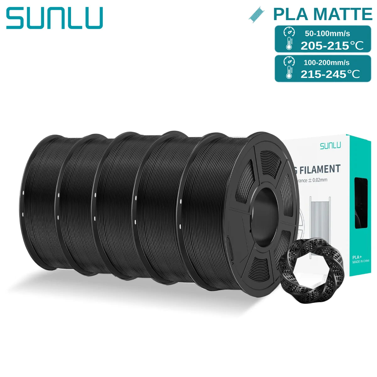 SUNLU PLAmatte 1.75mm 3D Filament – Matte Finish & Precision Printing