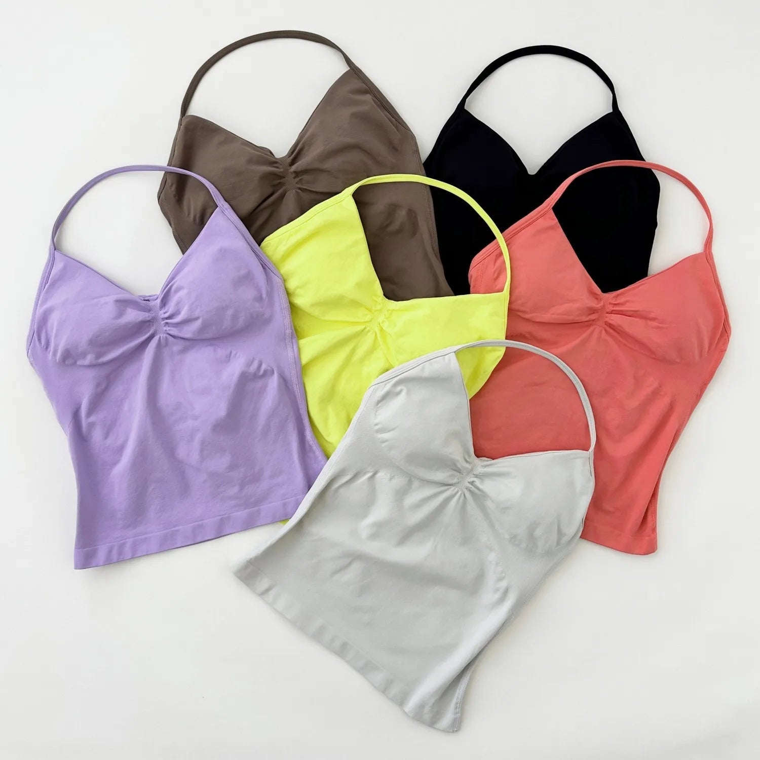 ARFTE Longline Strappy Gym Top Backless Gym Clothes Women Scrunch Built-in Bra With Removable Cups Yoga Tank Tops