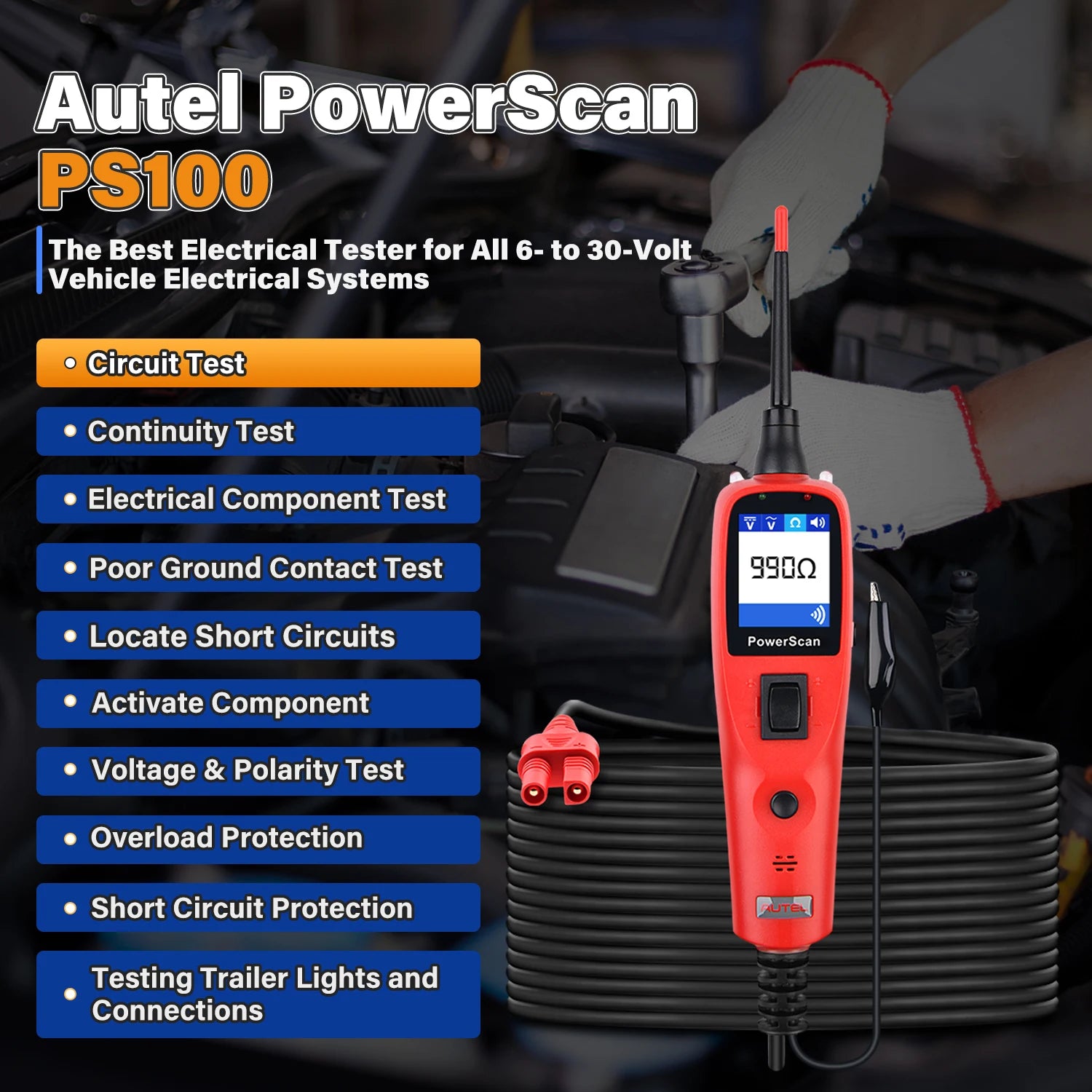 Autel PowerScan PS100 Automotive Circuit Tester and AVOmeter