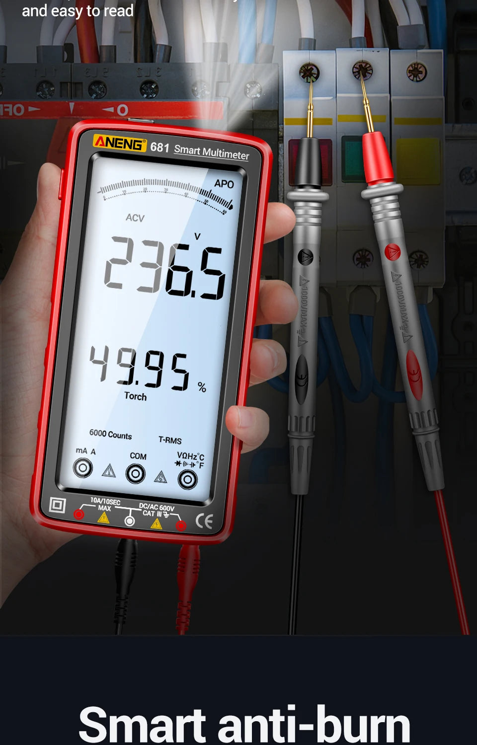 ANENG 681 Rechargable Digital Professional Multimeter Non-contact Voltage Tester AC/DC Voltage Meter LCD Screen Current Tester