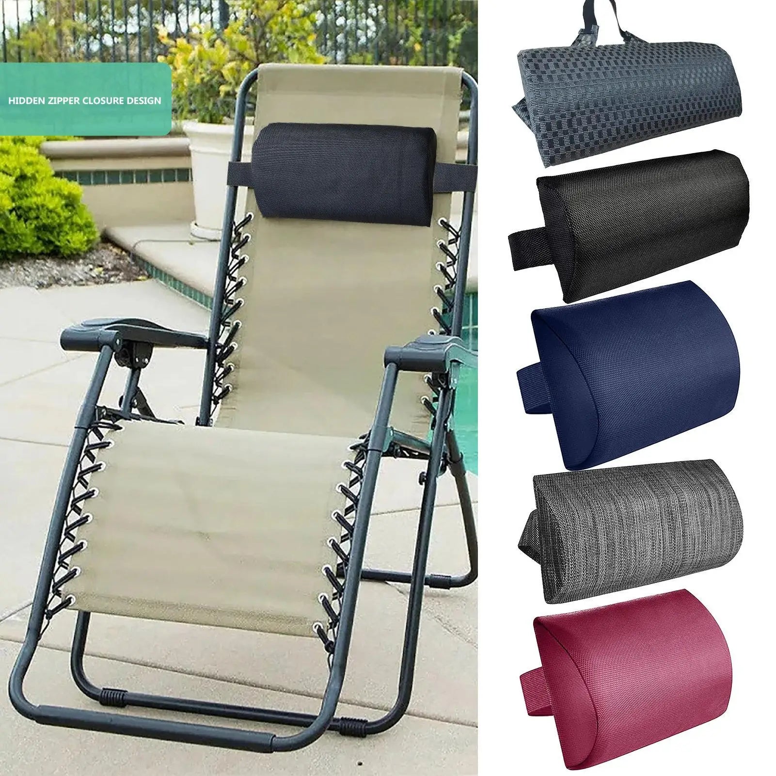 Garden Lounger Cushion Neck Pillow Recliner Headrest Beach Chair Pillow with Strap Universal Removable Soft Pool Lounger Pillow