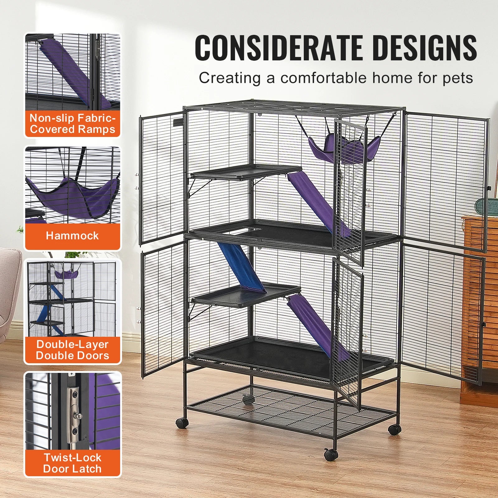 Rolling Metal Ferret Cage with 4-Tier Critter Habitat