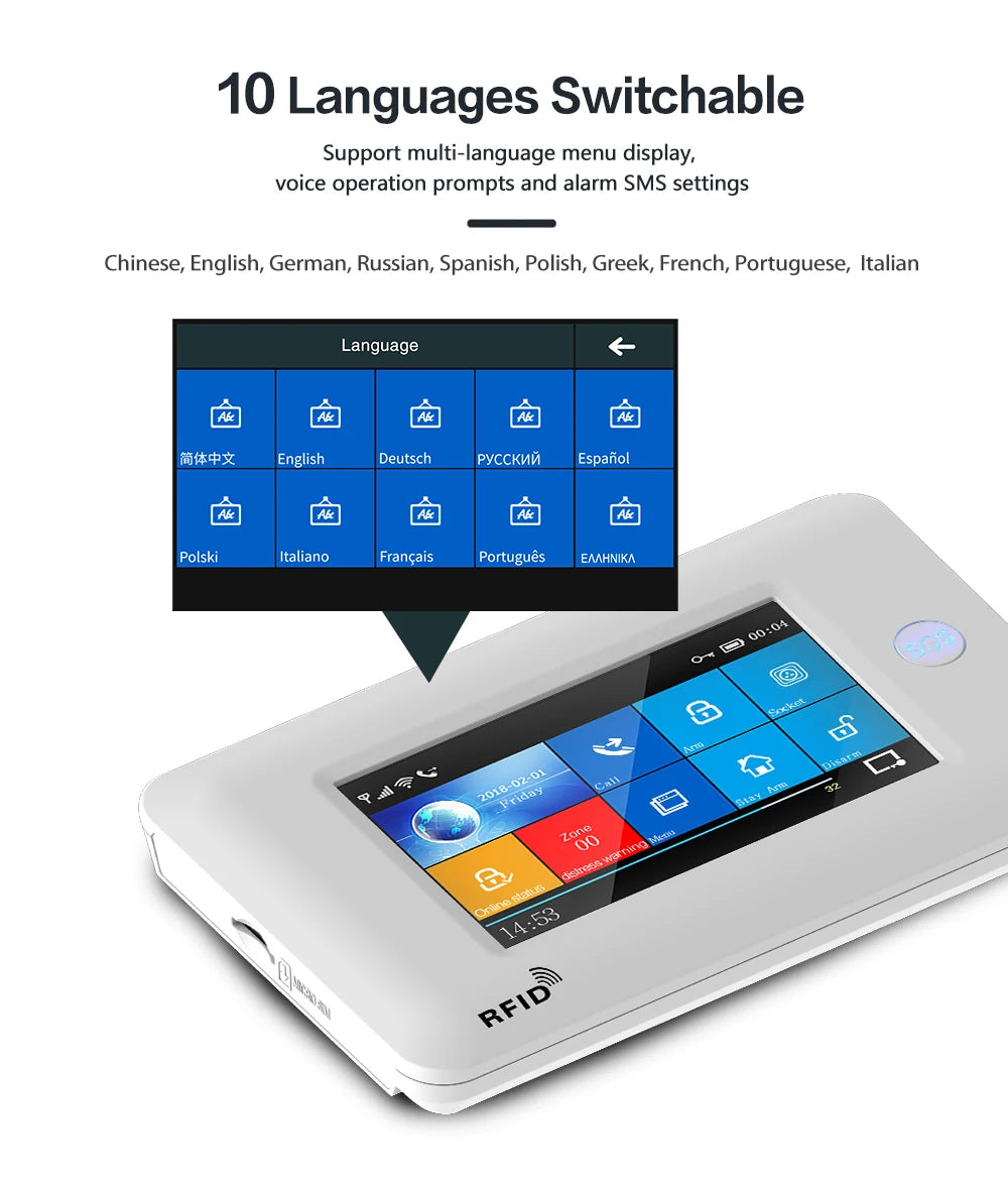 433MHz Touch Screen Wireless 2G 4G WIFI GSM RFID Card Burglar Alarm System Smart Home Security DIY Alarm TUYA Smart Life