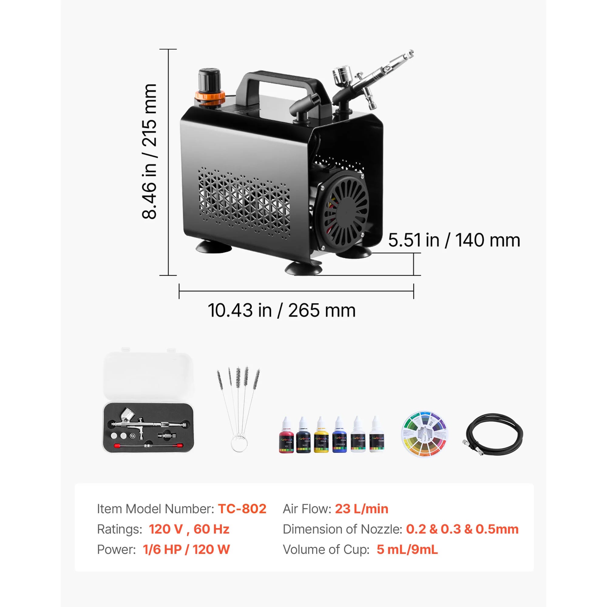 Kit Airbrush SucceBuy Air with Compressore e Serbatoio 1 Pennello a Doppia Azione con 1 Puntale per Decorazione di Torte e Nail Art