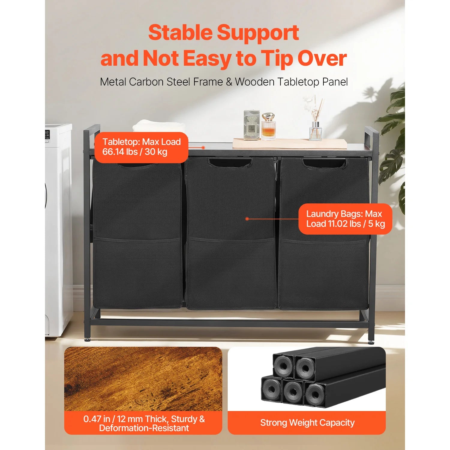 Large Laundry Sorter with Metal Frame & Pull-Out Bags