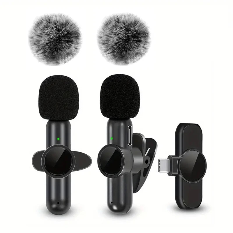 Wireless Clip-On Lavalier Microphone Set with Wind Covers