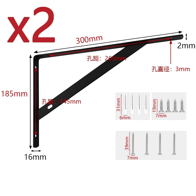 Triangular Shelf Brackets, Black or White, Pair