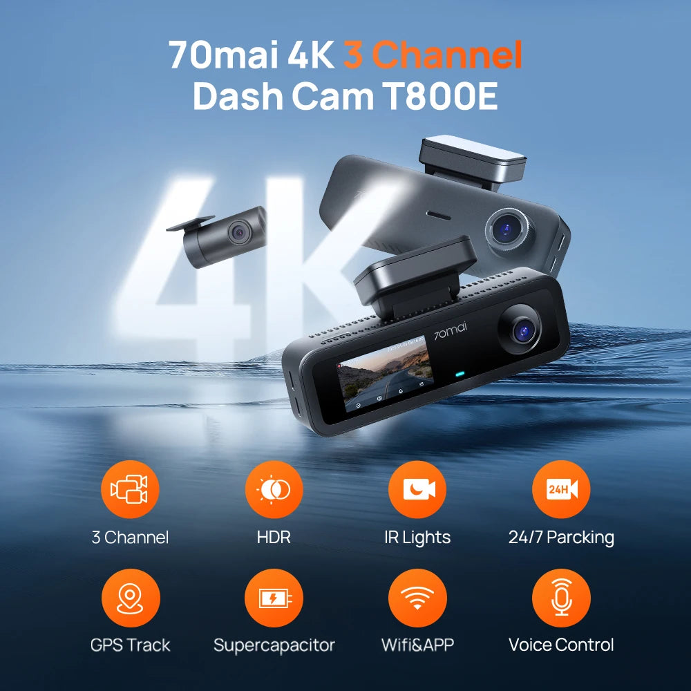 4K 3-Channel Dash Cam with Front, Rear & Interior Recording