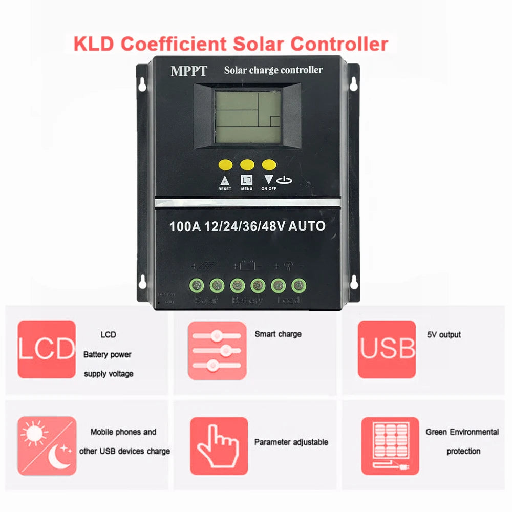 ECGSOLAX 80A 100A MPPT Solar Charge Controller 12V 24V 36V 48V Auto With Dual USB Solar Panel Regulator Charging Controller 100A
