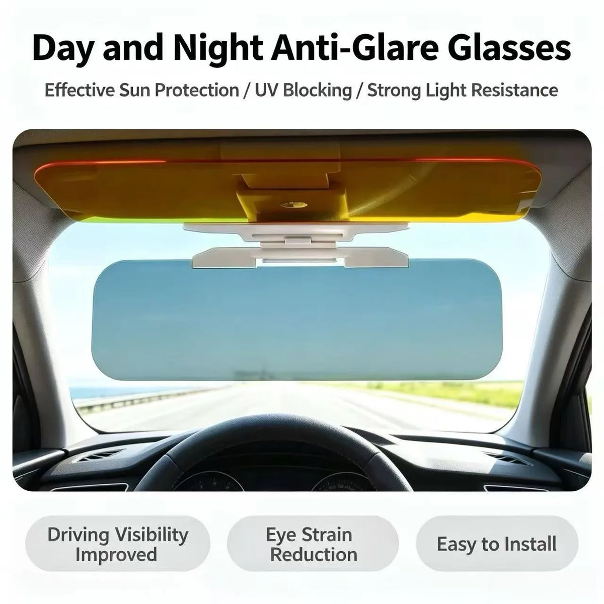 Clip-On Car Sun Visor Extension with Grey & Yellow Panels
