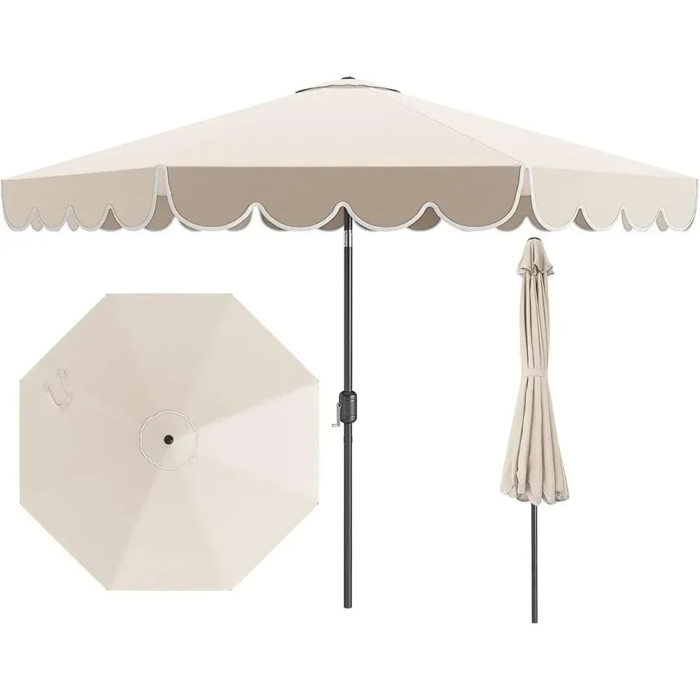 10-Foot 2-Tier Scalloped Patio Umbrella with Crank and 8 Ribs