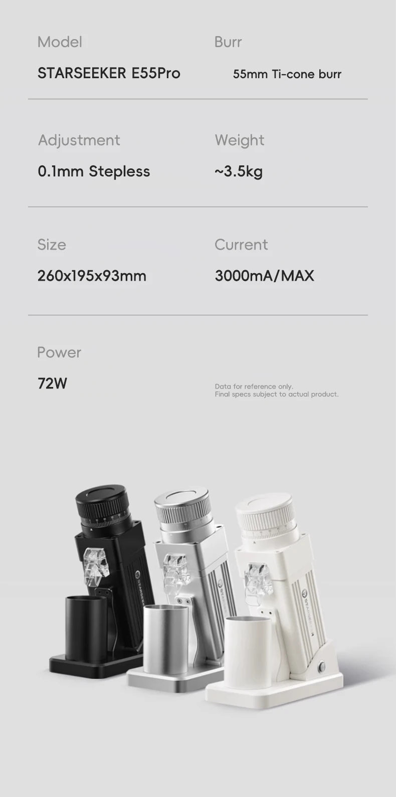 STARSEEKER E55Pro Macinacaffè Elettrico con Macine in Titanio da 55MM