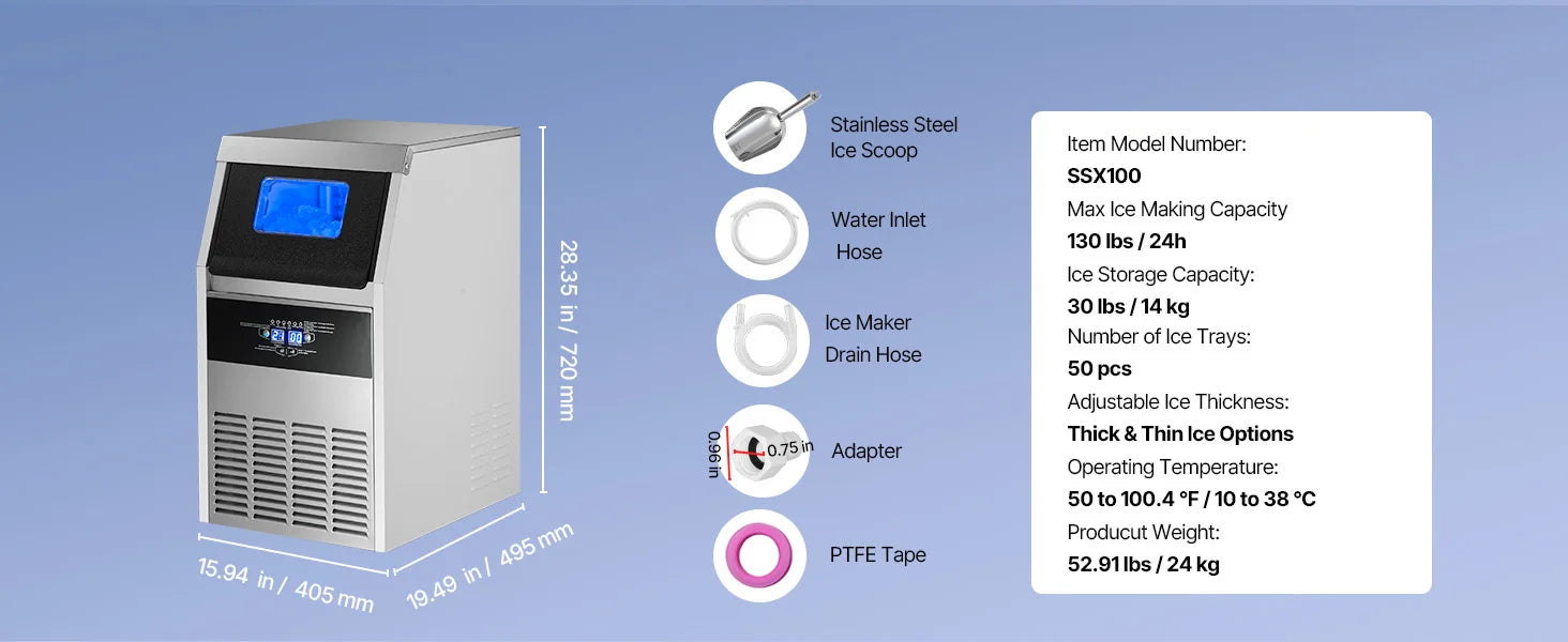 Commercial Ice Maker 80lbs/24h with LED Display & Self-Cleaning