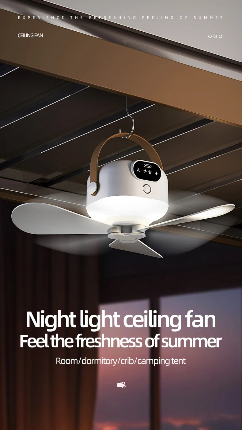 Rechargeable Ceiling Camping Fan with Remote Light for Small Spaces