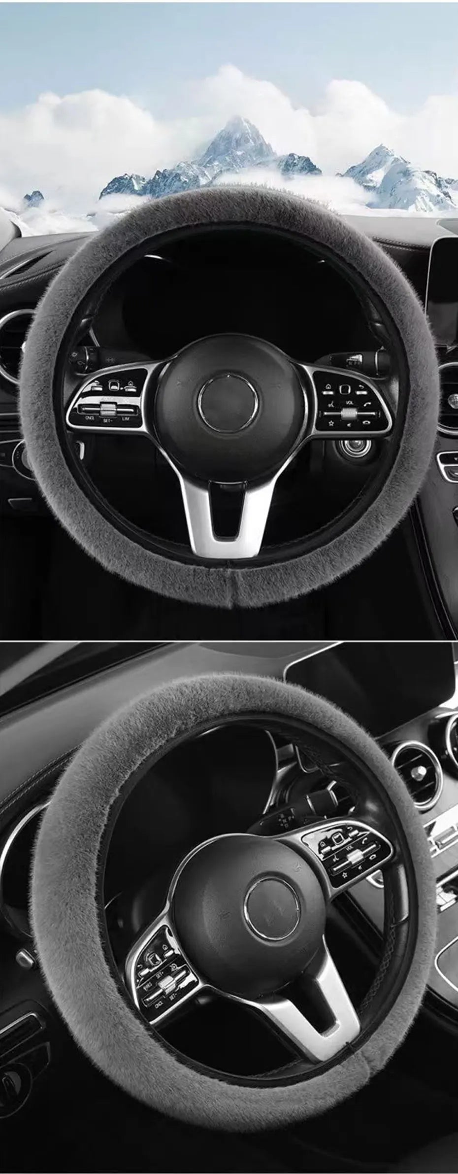 SEAMETAL Winter Warm Steering Wheel Cover Soft Plush Steer Cover Flexible Anti Slip Full-Wrapped Steering Protector for 37-39cm