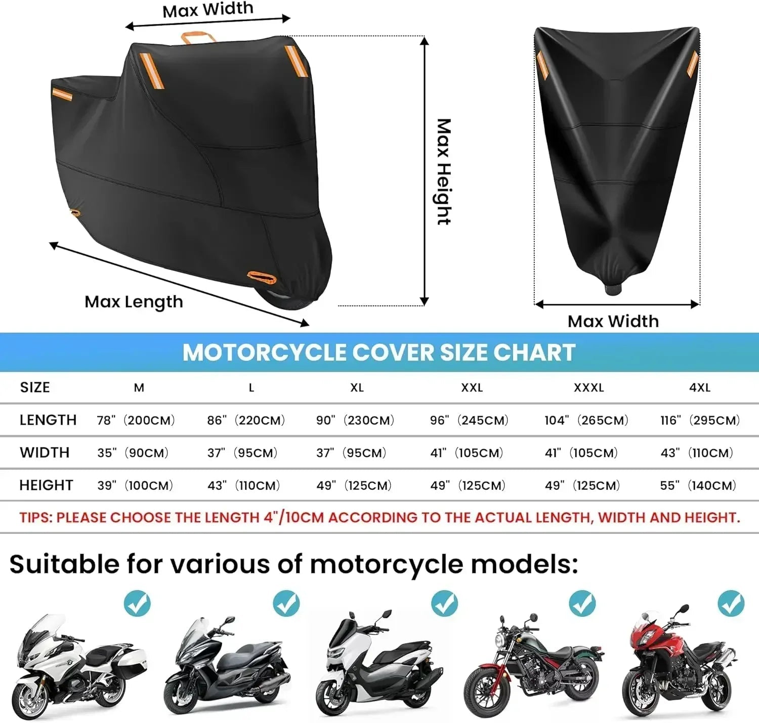 Motorcycle Cover Outdoor Waterproof Motorcycle Tarpaulin Thickened Polyester UV Protective Cover for Motorcycle Scooters