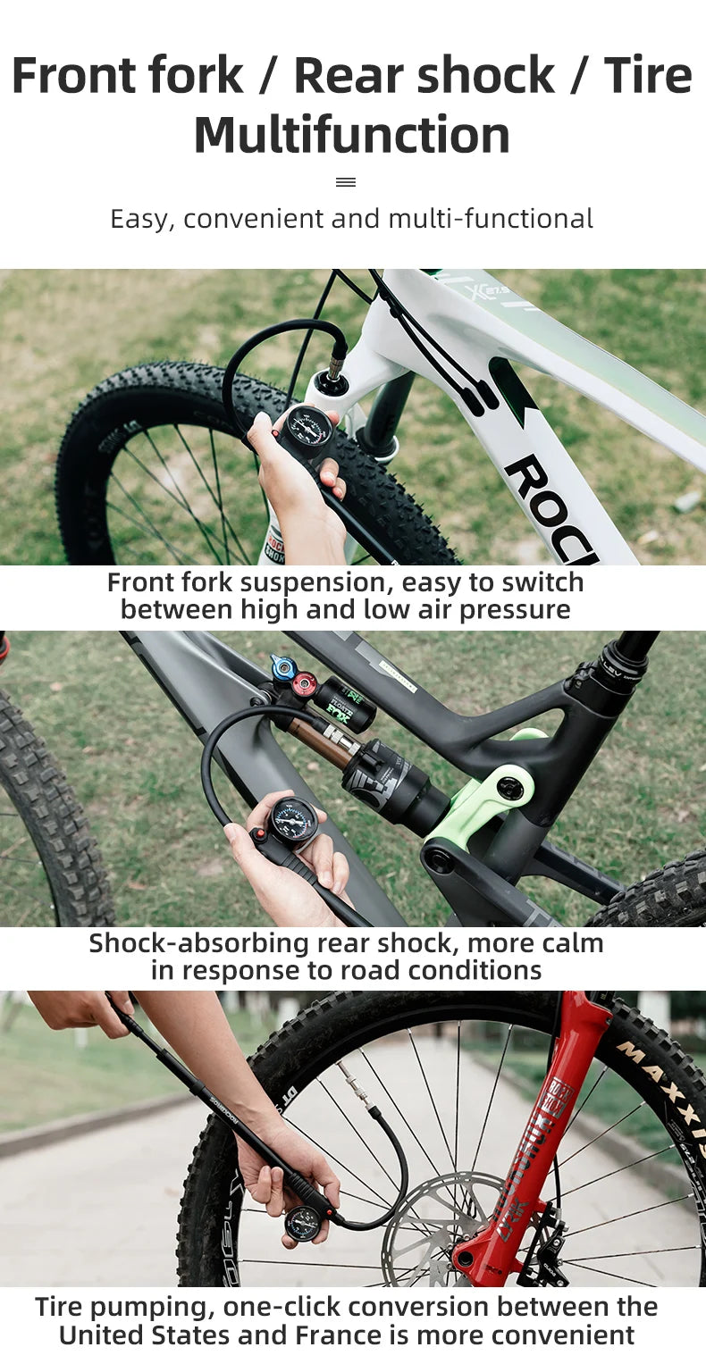 Bicyklová pumpa na nárazy a pneumatiky 300PSI s manometrom na MTB a cestné