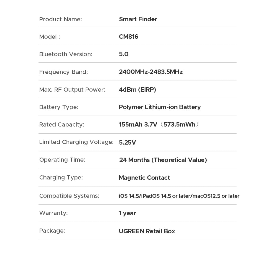UGREEN Smart Bluetooth Tracker, Keys Finder Item Locator SmartTag Up to 2 Year Battery Phone Finder For Apple Find My (only IOS)