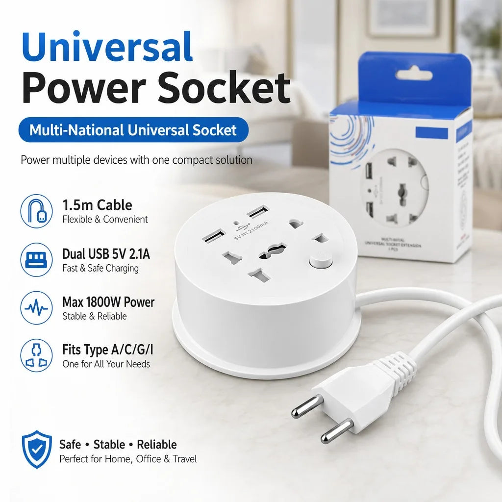Kerek EU-s hosszabbítóaljzat két USB-porttal