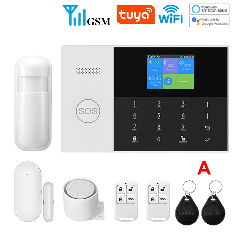 WIFI GSM Alarm System Tuya Smart Life APP Home Smart Security Protection Wireless Security Alarm House System with ALexa