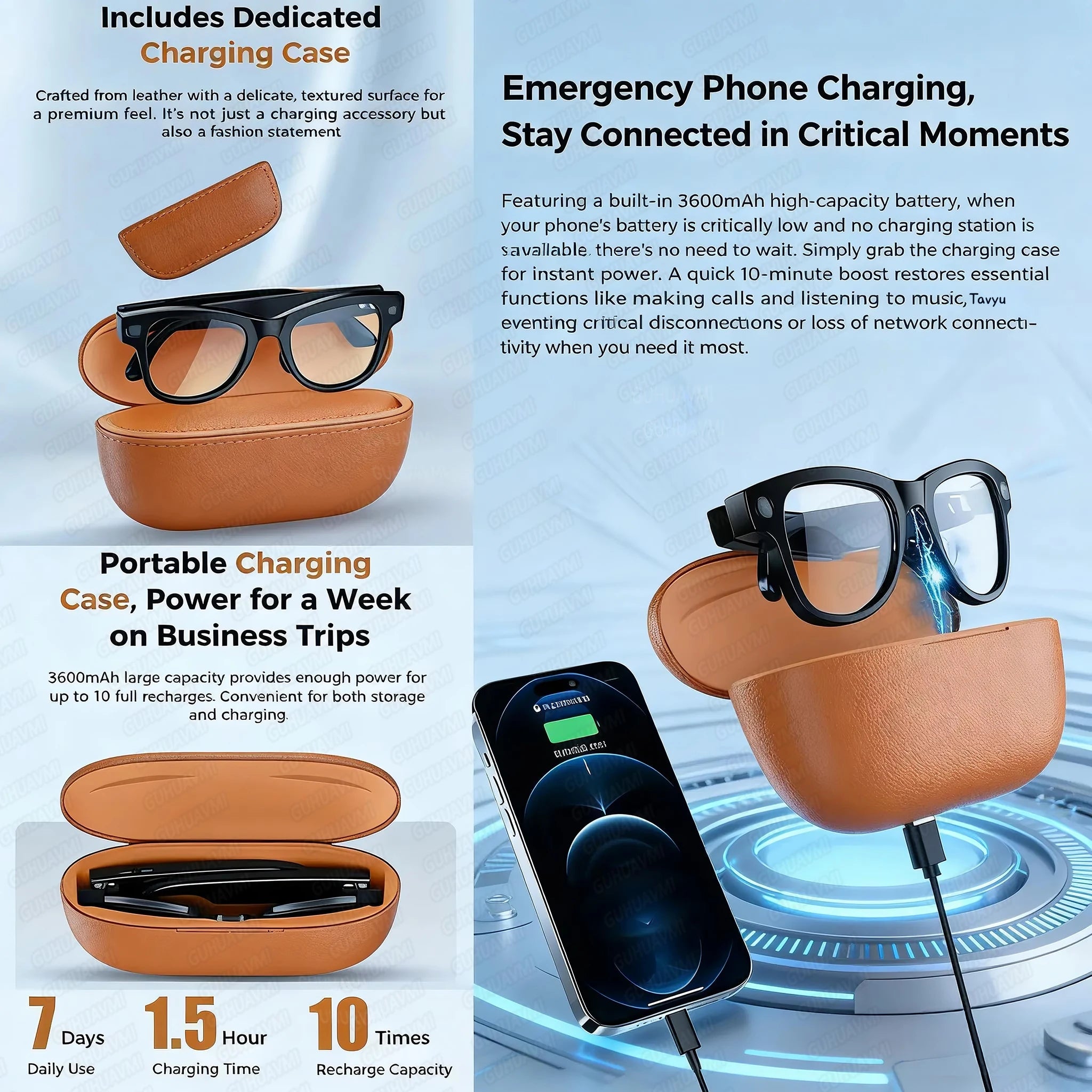 Óculos inteligentes 2026 com AI 1080p, câmera HD, M02, Ultra, ChatGPT, estojo de carregamento de 3600 mAh, banco de energia, 32 GB, tradução, música, vídeo, óculos de sol