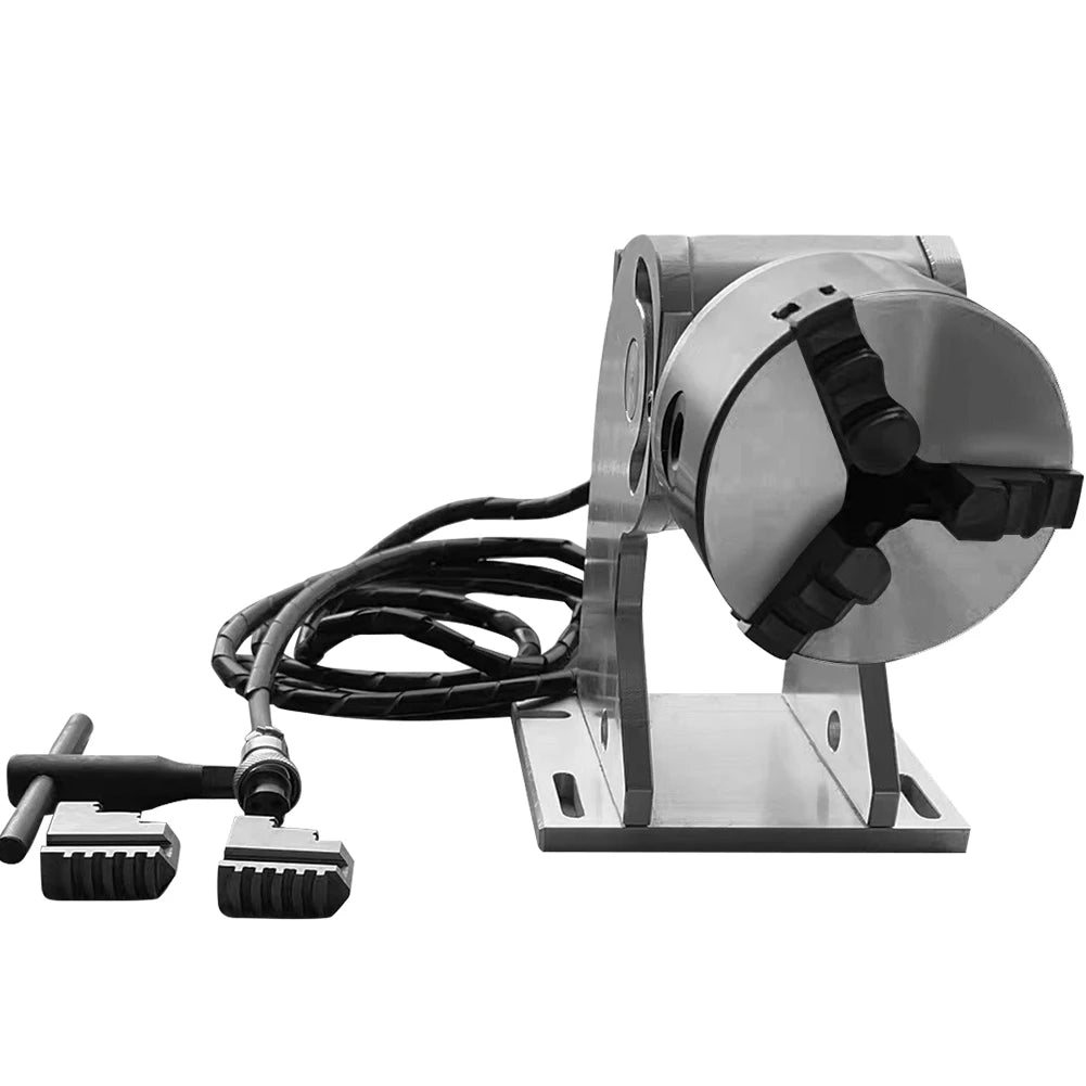 3-Claw Rotary Axis for Fiber Laser Engraving 5–80mm Cylinders