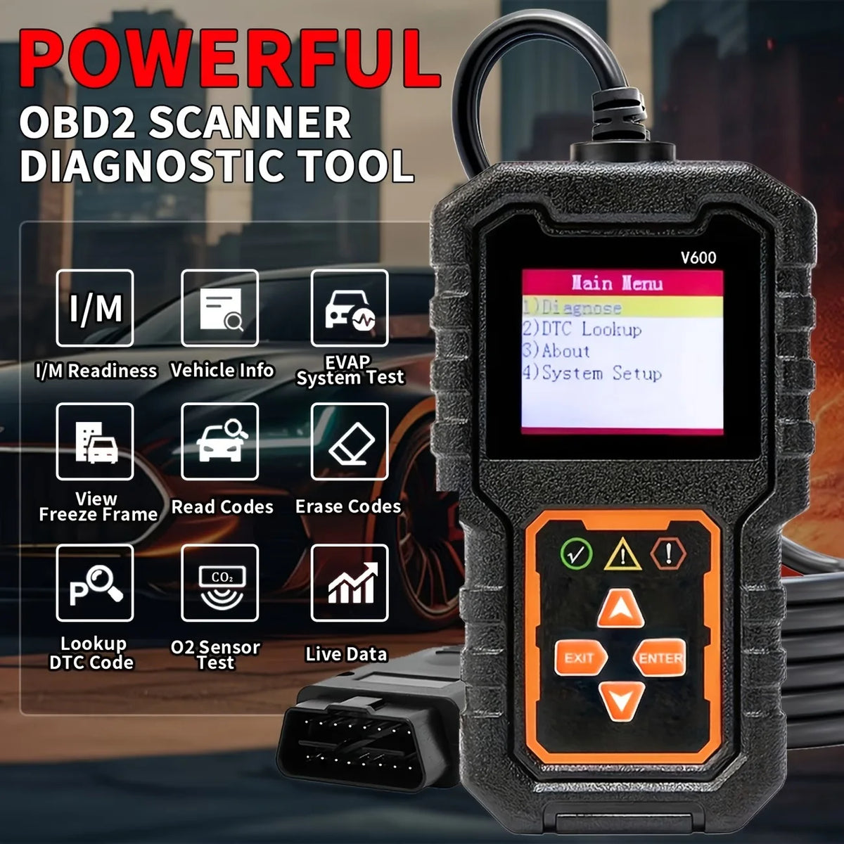 V600 Wired OBD2 Engine Code Reader and Diagnostic Scanner