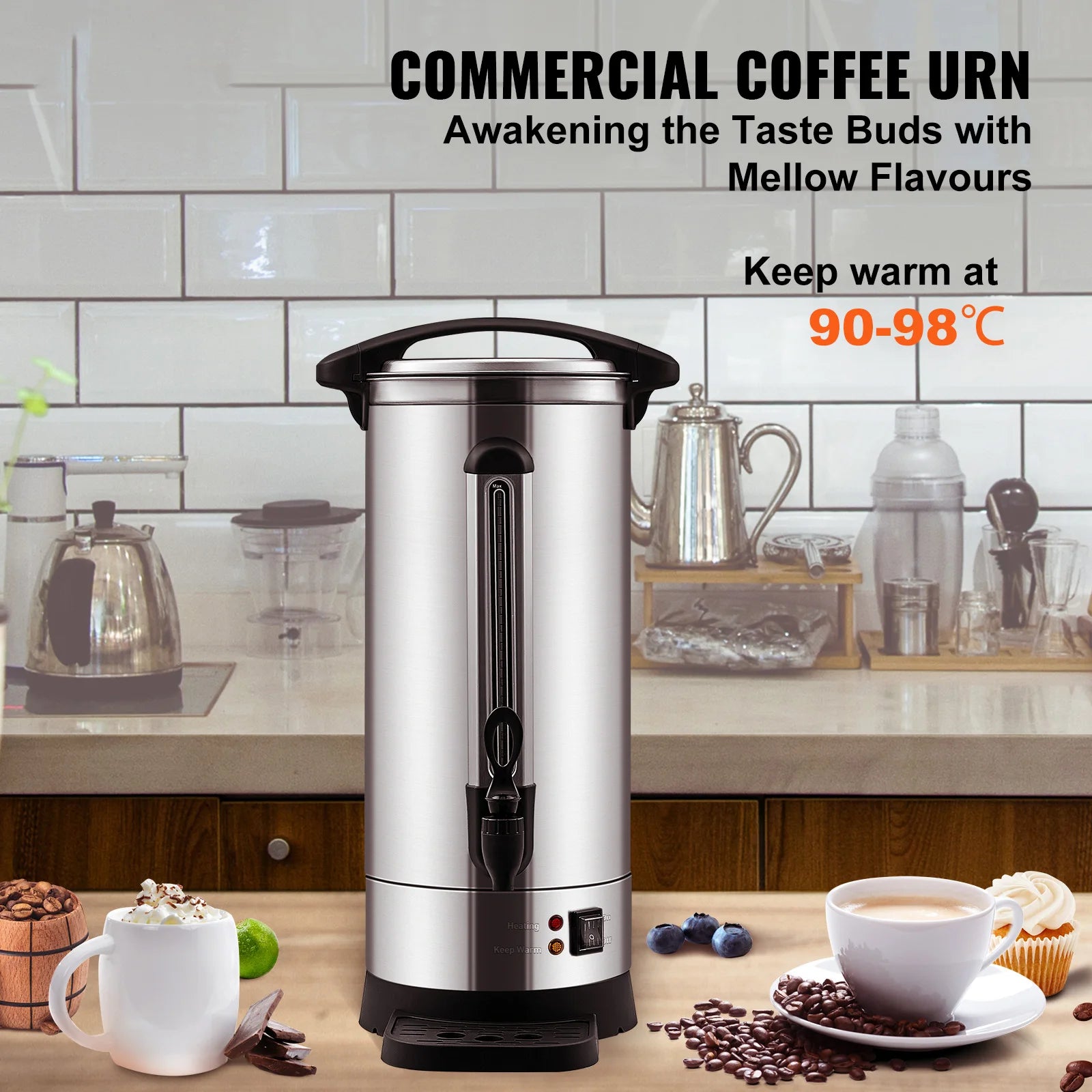 110 Kop Kommerciel Kaffekande 16,4L Rustfrit Stål Varmedispenser