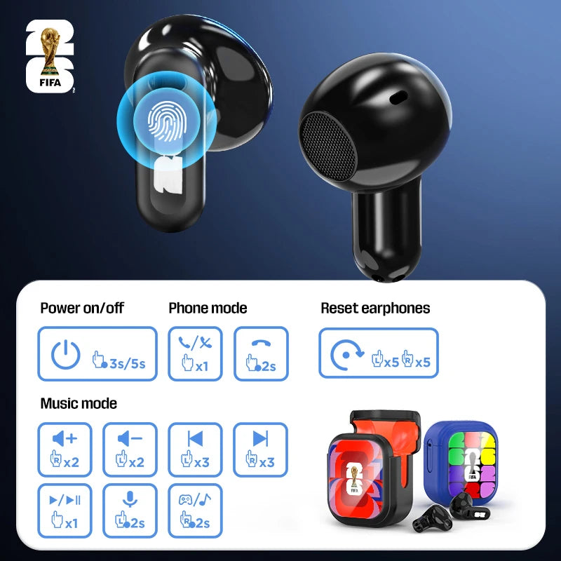 FIFA-F26E01 TWS Wireless Earbuds Bluetooth 6.0 ENC Noise Cancelling 42H Battery IPX5 Waterproof 30ms Low Latency HiFi Stereo Gaming Headphones with Mic