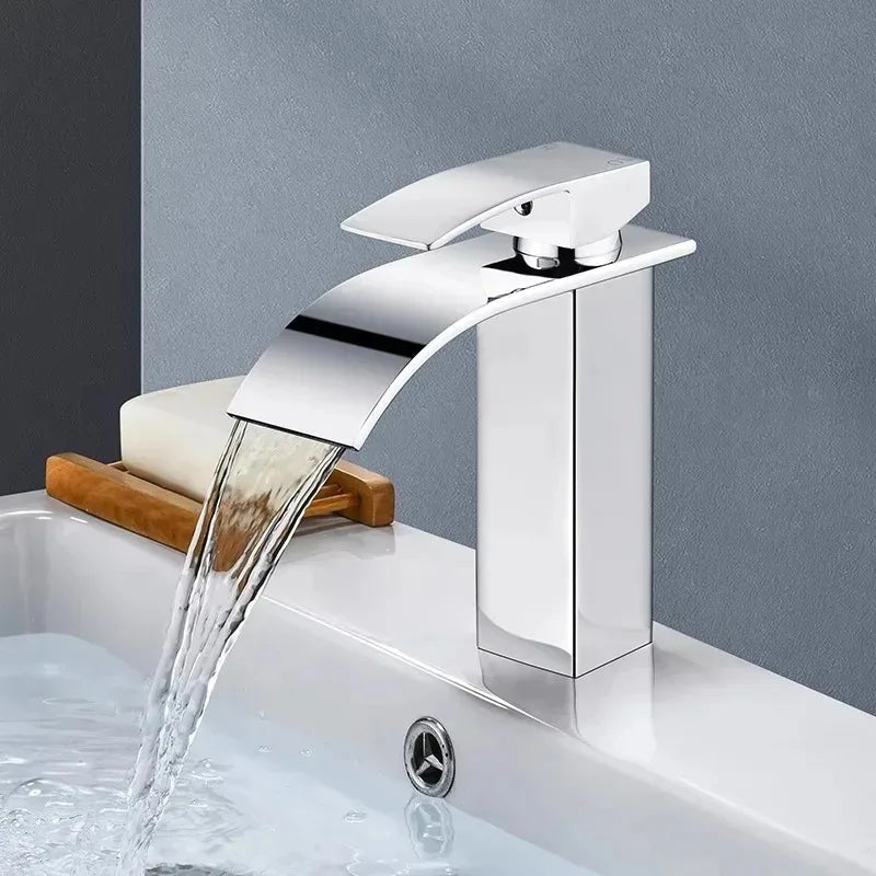 Bathroom Home Waterfall Wash Basin Stainless Steel High And Low Faucet Black Hot And Cold Toilet Wash Basin