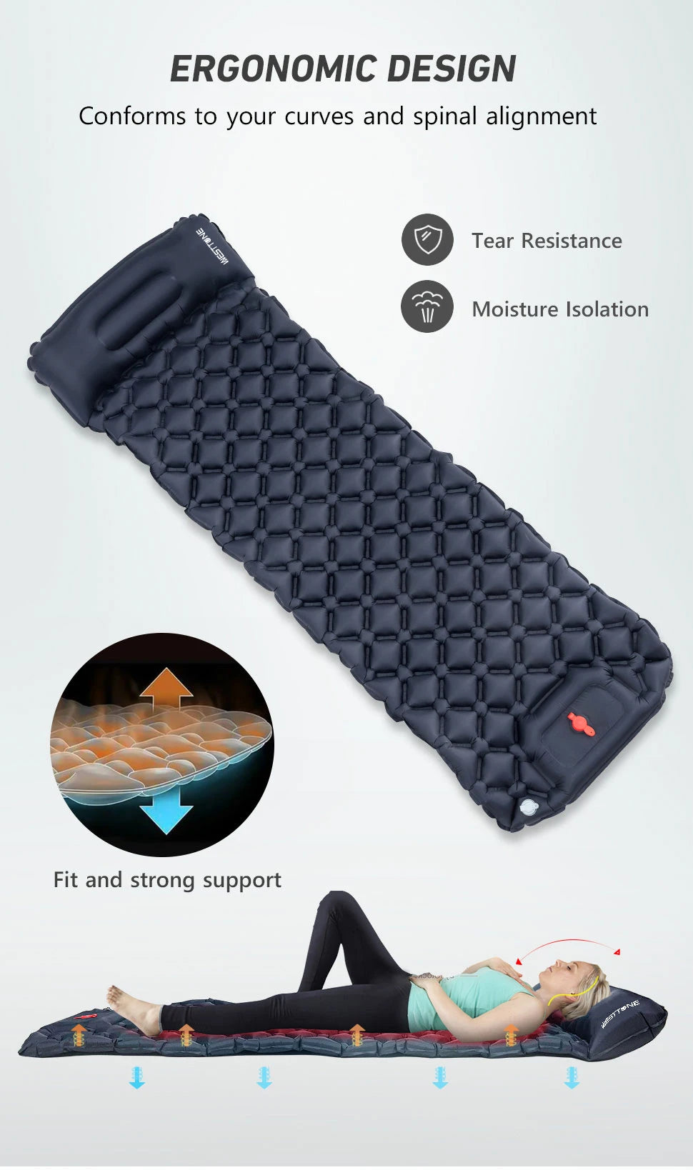 Camping Inflatable Mattress with Built-In Pump and Pillow