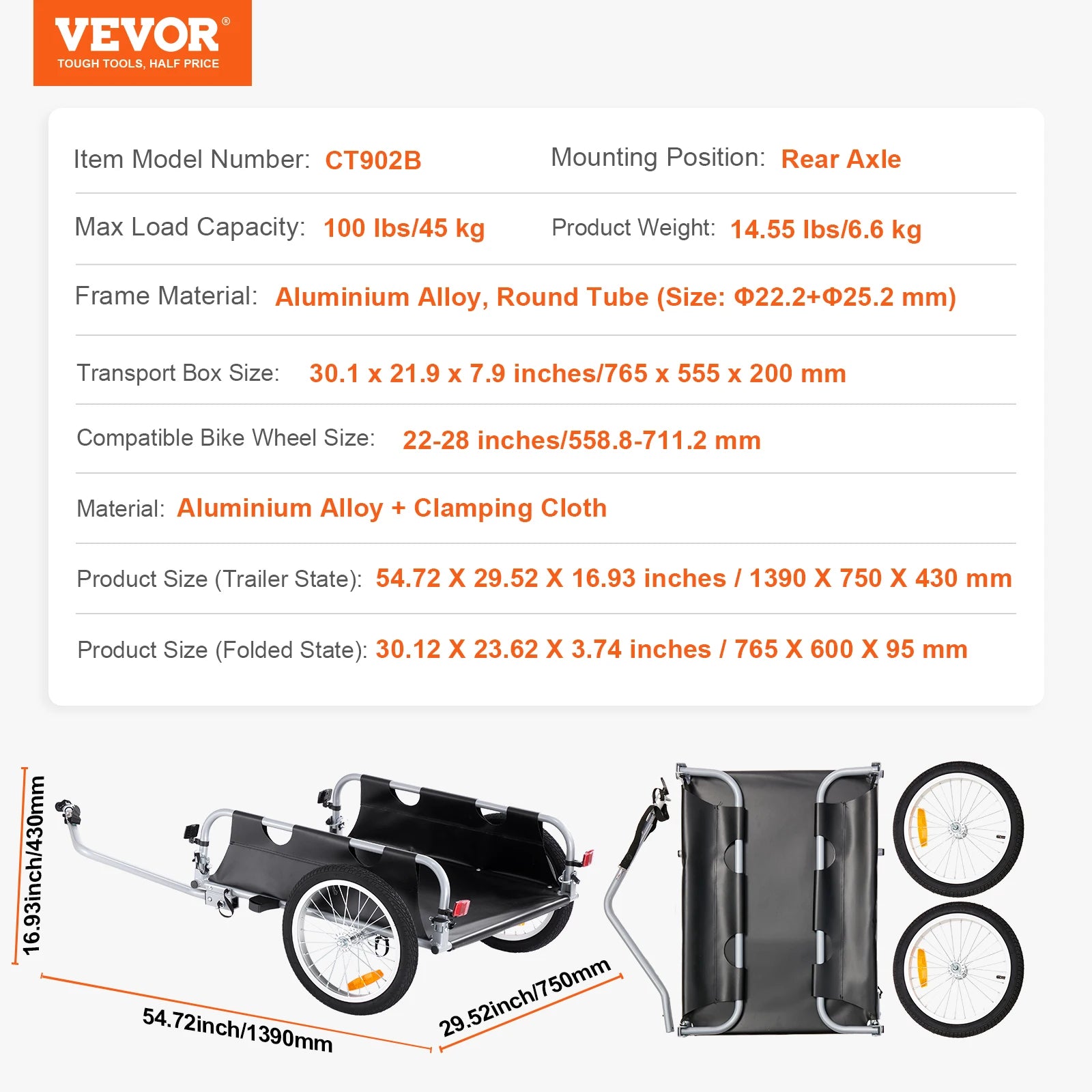 100 lb cykelgodsvogn foldbar vogn med 16" hjul