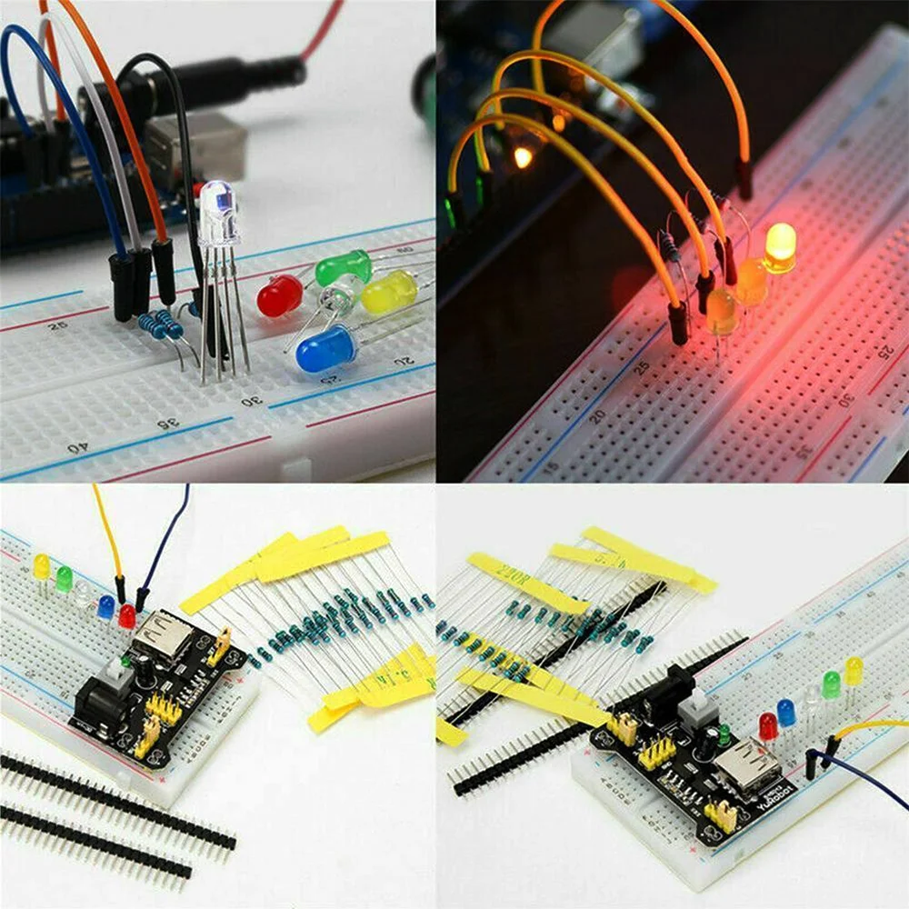 830Pcs/Caixakit DIY de iniciação de projeto para Arduino UNO R3 Kit eletrônico Kit de componentes elétricos com pontos de ligação placa de ensaio