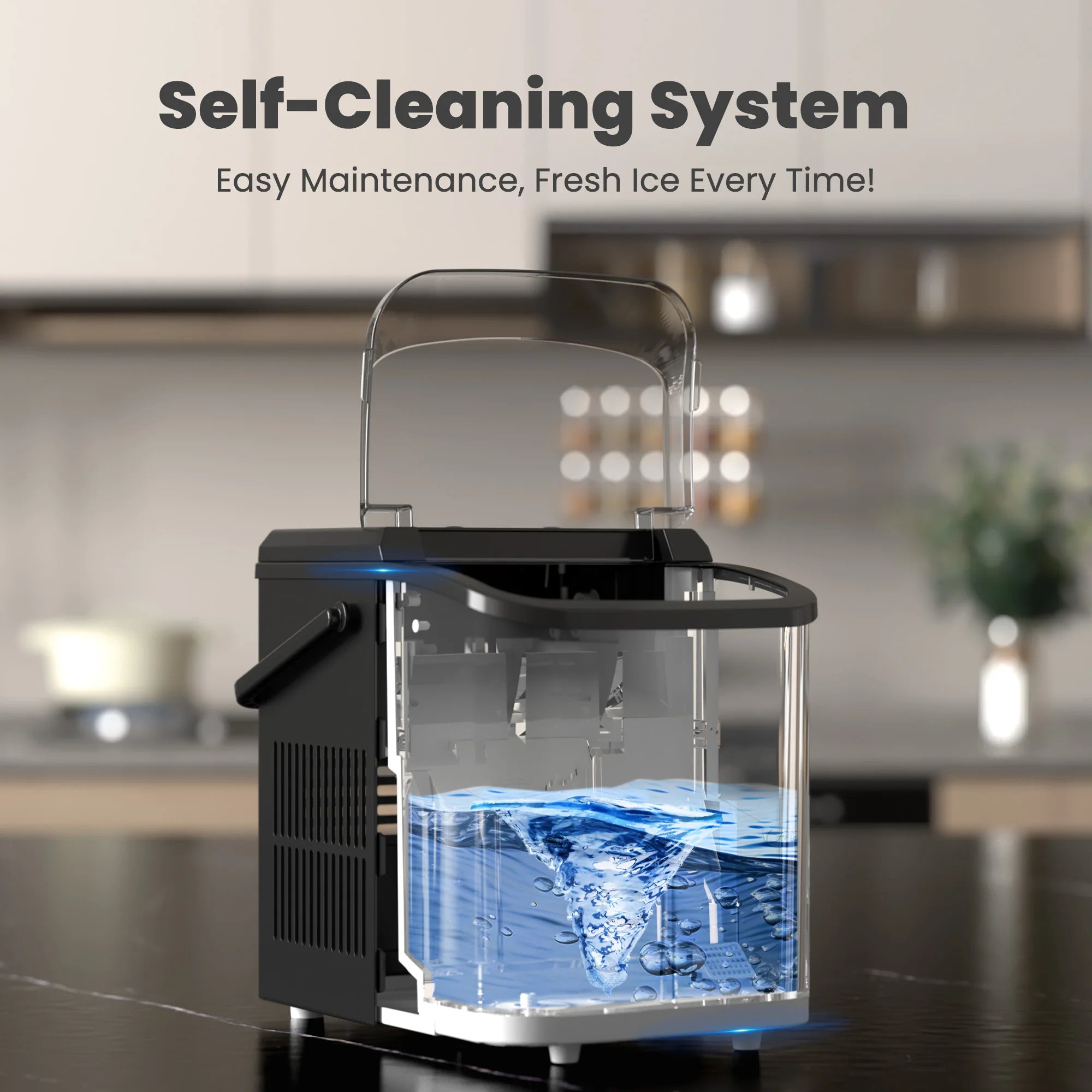 Portable Countertop Ice Maker with Handle – 9 Cubes in 6 Minutes