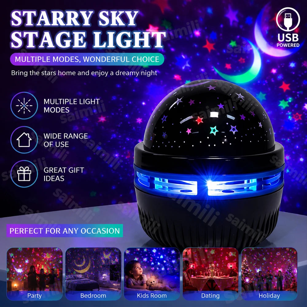 Lámpara nocturna proyector de estrellas y luna con USB