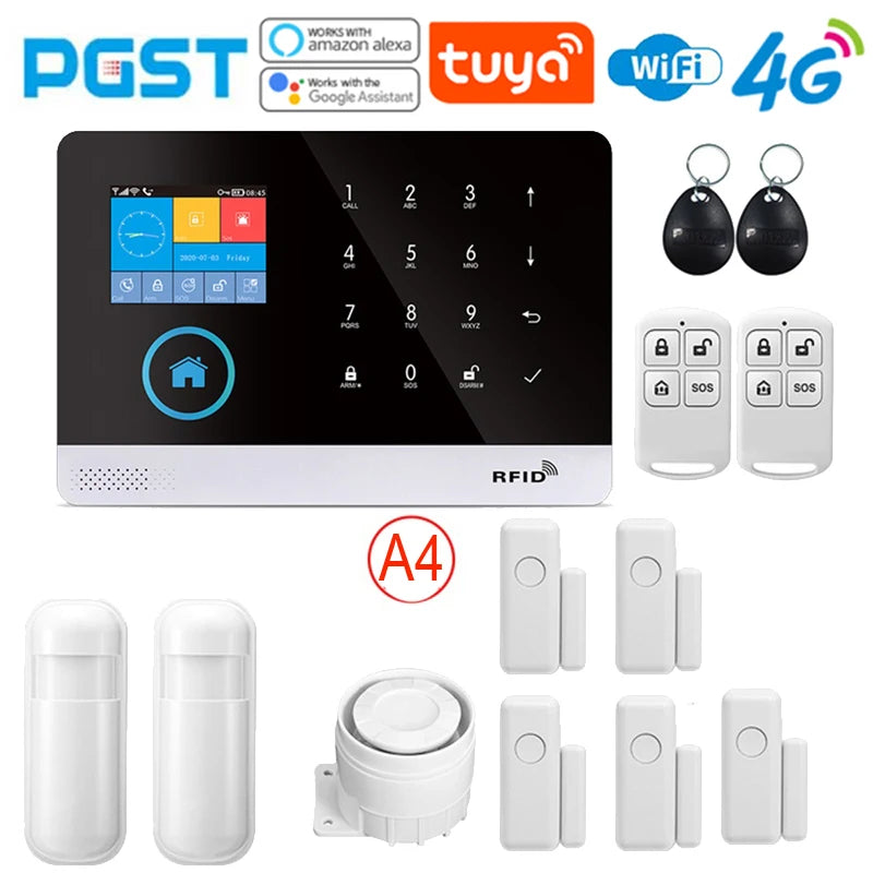PGSTs siste versjon alarmesystem, WiFi, 4G, Tuya smart home sikkerhetsalarm, Alexa intelligent stemmekontroll, APP push-funksjon