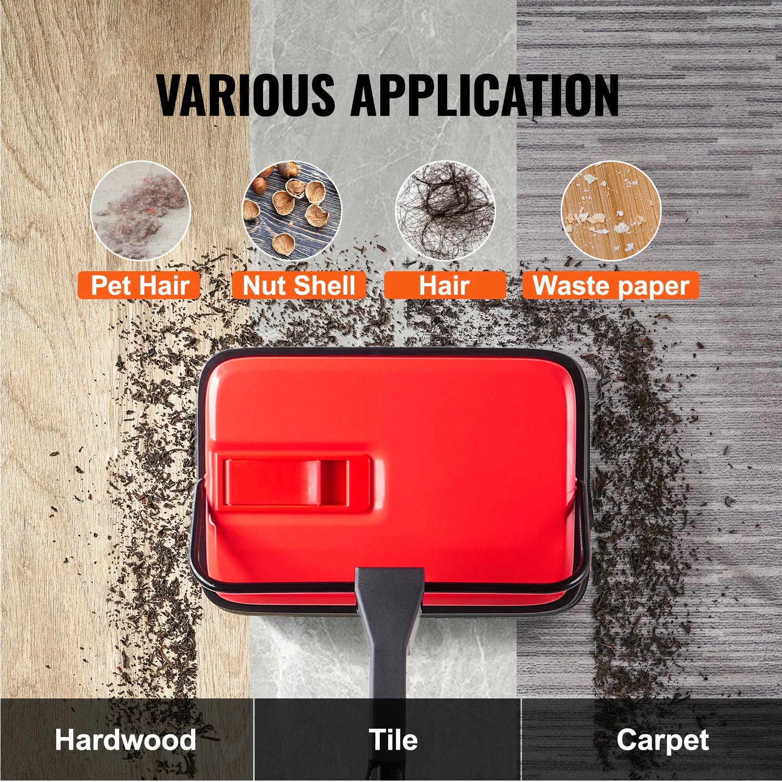 SucceBuy Carpet Sweeper Manual Floor Sweeper w/ 300ml Dustbin Capacity 6.7 Cleaning Width for Home Office Carpets Pet Hair Dust