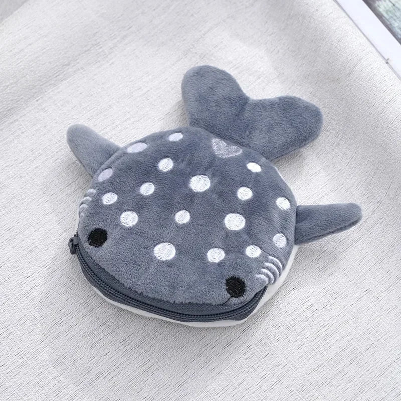 Fashion Cute Blue Shark Mini Whales Coin Purse Plush Zipper Coin Wallet Designer Women's Small Change Bag Key Earphone Pouch