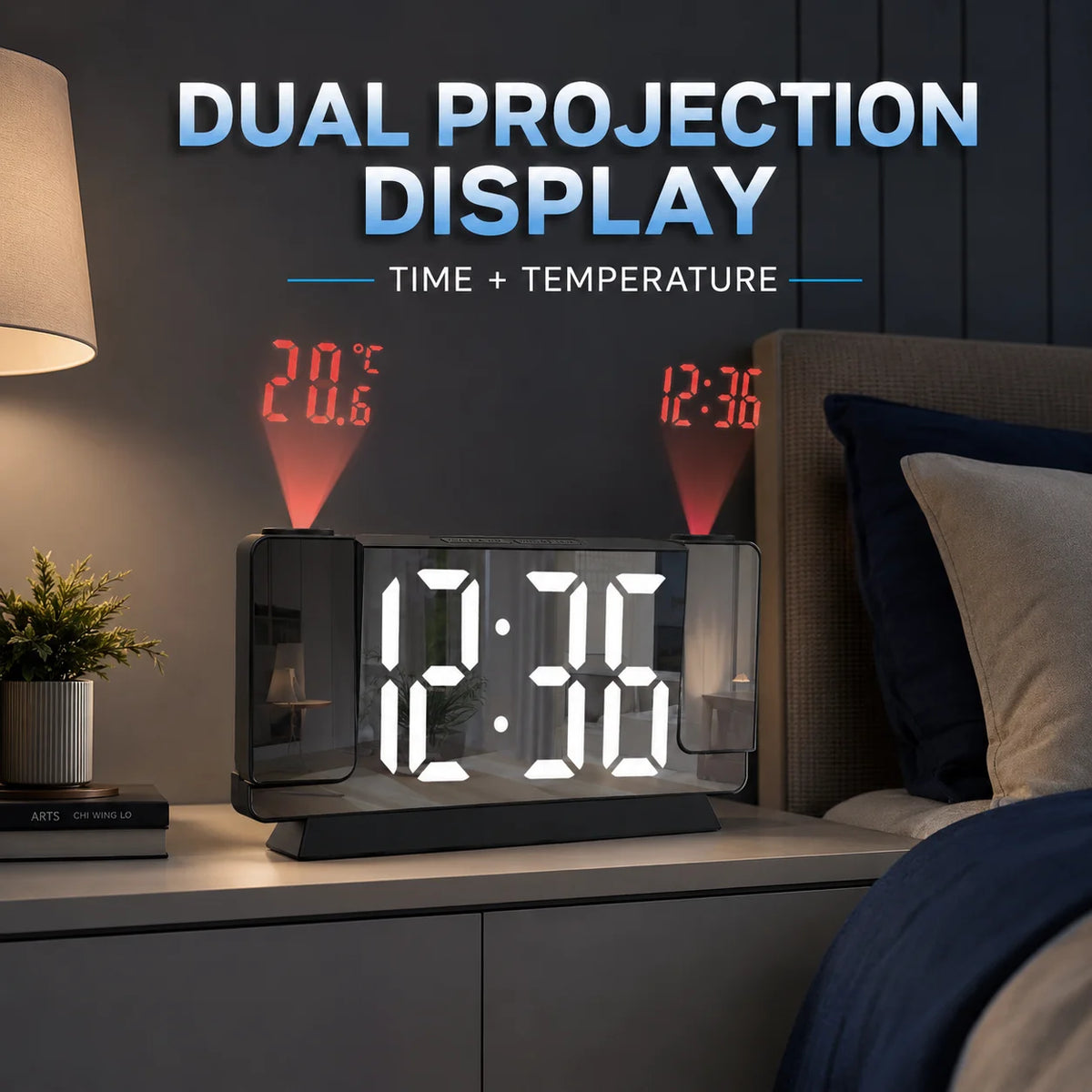 Projection Alarm Clock with LED Mirror Display