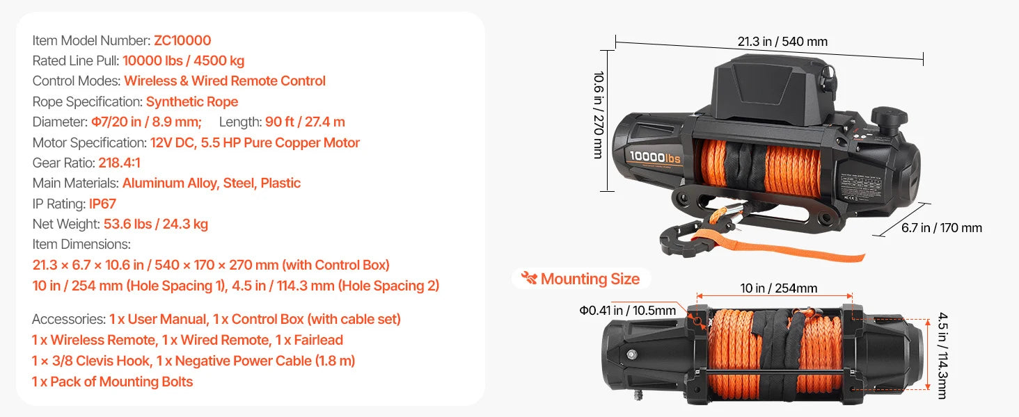 Ηλεκτρικό Τραβηχτικό 12V 10000–13500 lbs με Σχοινί 90 πόδια για Φορτηγό & SUV