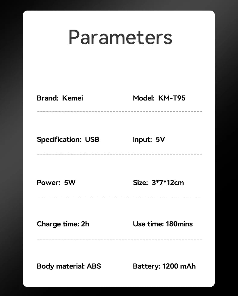 Kemei KM-1858 9000RPM 10W Hair Clipper,KM-264 Rechargeable Electric Trimmer,Original KM-T95 Shaver For Men Barber Clippers Kit