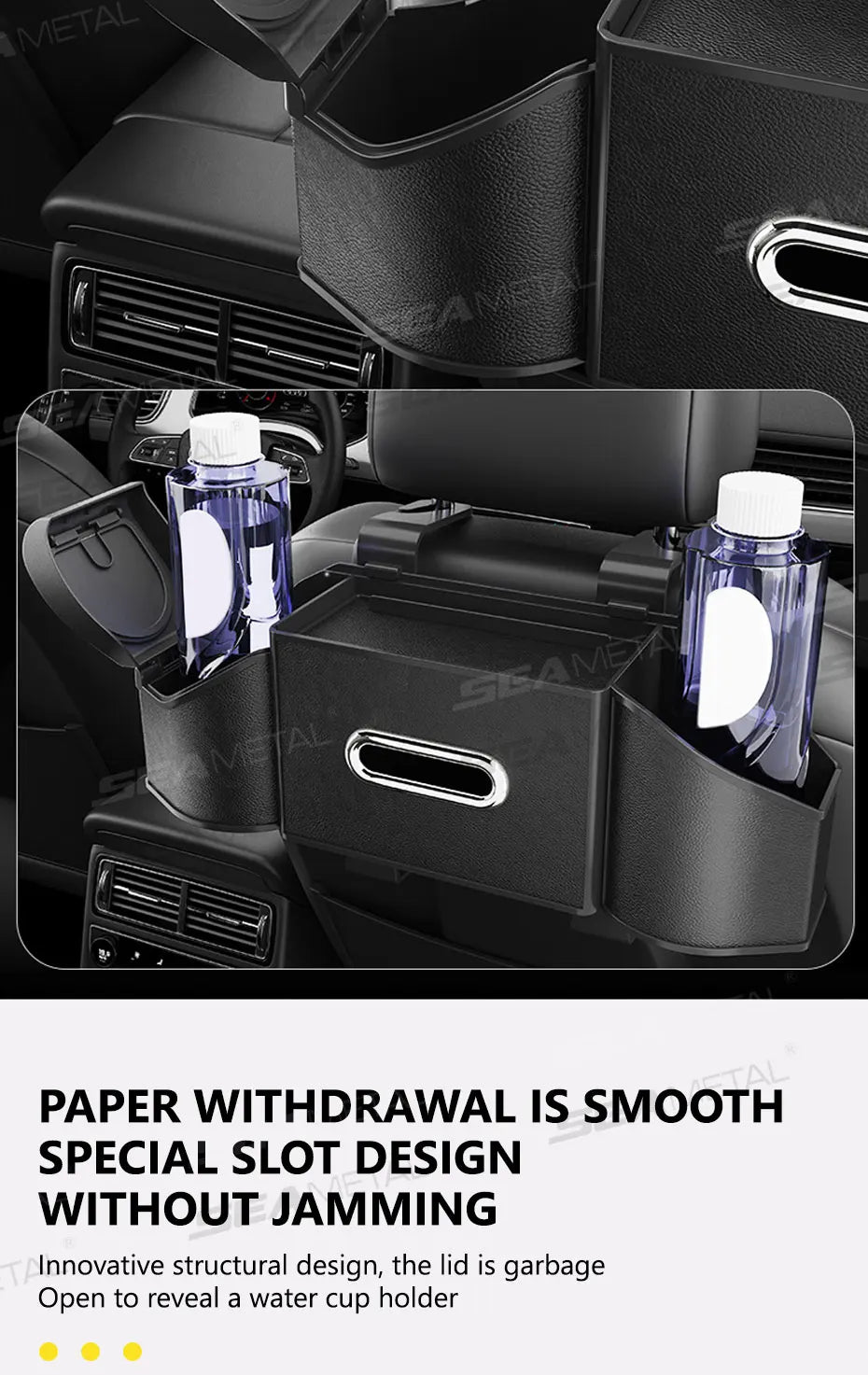 SEAMETAL Car Back Seat Organizer Multifunctional Car Storage Box Universal Cup Holder/Trash Bin/Tissue Holder/Phone Mount/Hooks