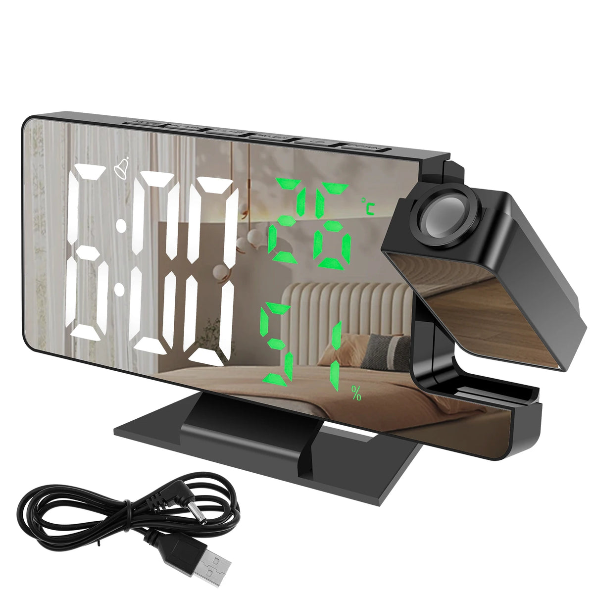 Projection Alarm Clock with Mirror Display