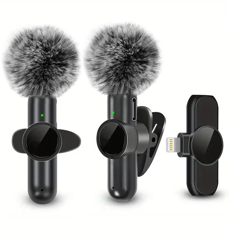 Wireless Clip-On Lavalier Microphone Set with Wind Covers