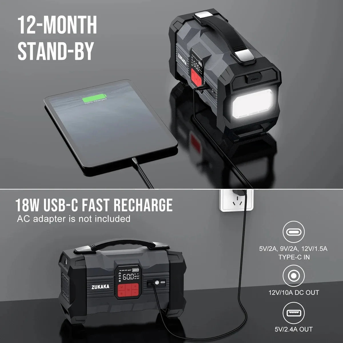 26800mAh Jump Starter with Air Compressor 1000A/1500A PEAK Booster Tyre Inflator Portable Car Battery Power Bank Charger Air Pump,with LCD Display, Jump Starter Power Bank (All Gas/ 8.0L Diesel), LED Light, Design for Cars,