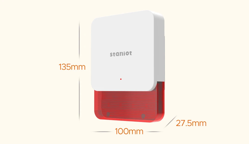 Staniot LoRa Wireless Strobe Siren 115dB High Decibel Alarm with Anti-Tamper Function 500m Long Transmission Range Smart Burglar Alarm for Smart Home Security